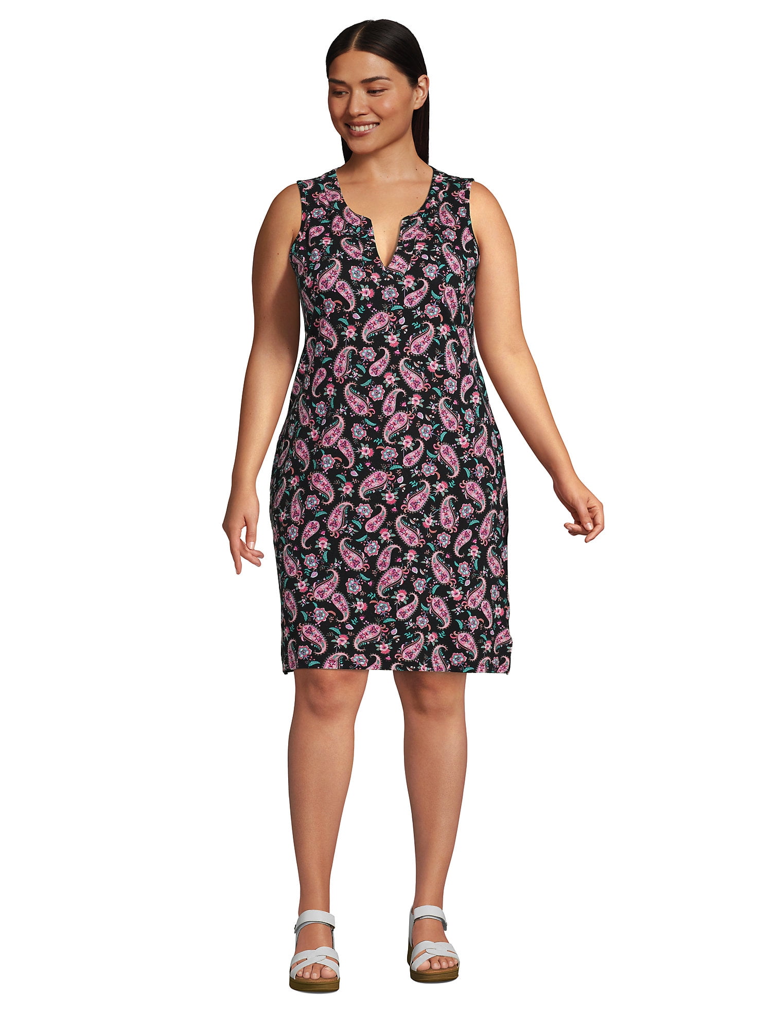 Lands' End Women's Plus Size Cotton Jersey Sleeveless Swim Coverup