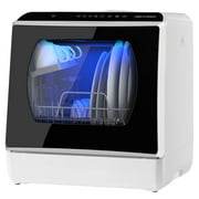 AIRMSEN Portable Countertop Dishwashers, Compact Mini Dishwasher Machine with 5L Built-in Water Tank & Inlet Hose, 5 Programs, White/Black