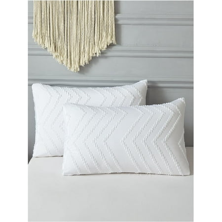 

16x16 White Simple Standard Size Pillowcase 2Pcs Chevron Tufted Bed Pillow Cover Without Filler for Home White Queen