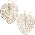 thumbnail image 1 of Filigree Leaf Earrings - Delicate Lightweight Cutout Oversized Drop Dangles by Humble Chic NY, Tropical Gold-Tone, Palm Tree Frond, 1 of 4