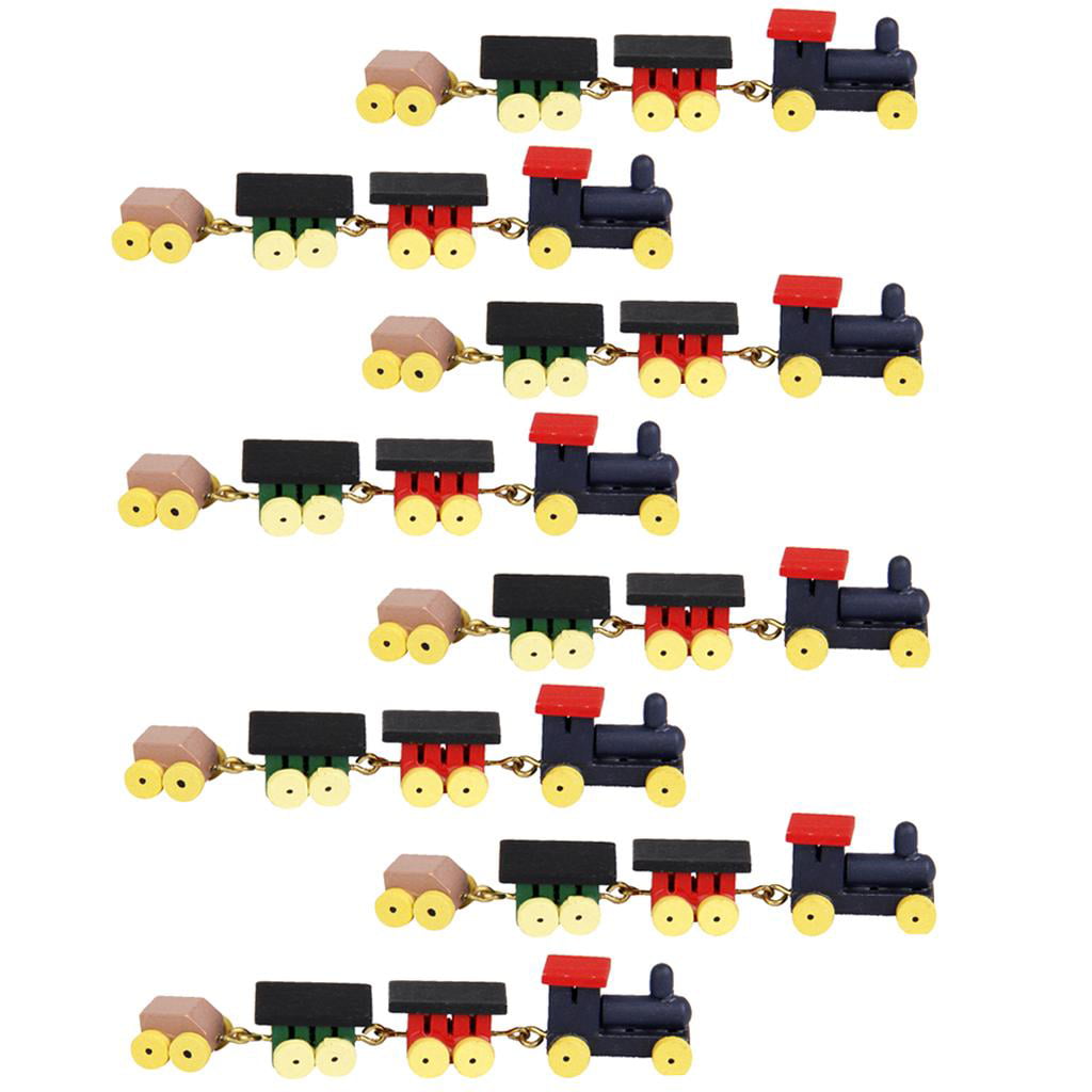 Cute 1/12 Dolls House Mini Painted Wooden Toy Train Set w/ Carriage Kids Toy 
