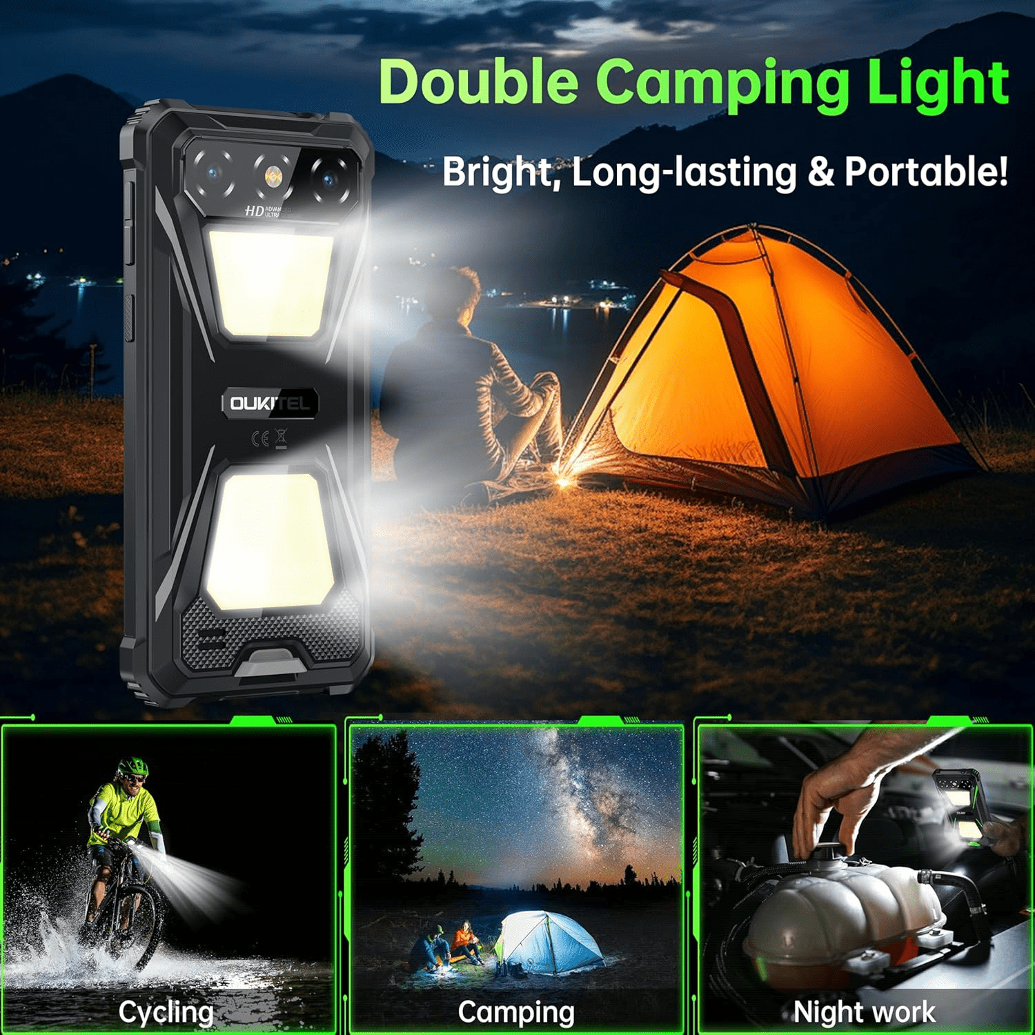 OUKITEL G5 Rugged Smartphone Unlocked - 16GB+64GB (1TB TF) Rugged Android Phone with Camping Light, 6300mAh Battery, 6.0" HD Screen Cell Phone, 13MP Main Camera, Face ID/GPS, Supports T-Mobile, Black