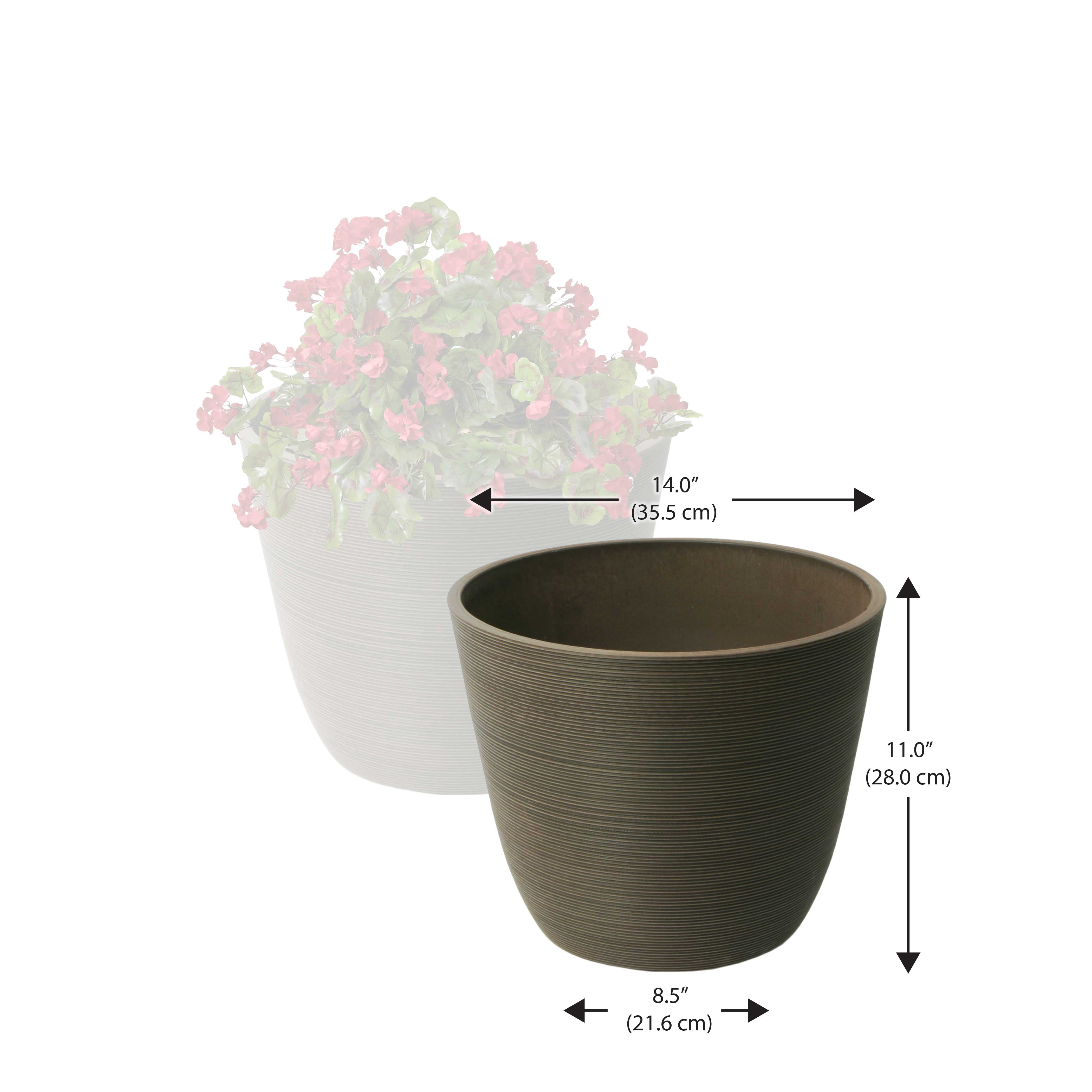 Algreen 23136 Valencia 14 in. dia. by 11 in. 2 Round Curve Planters, Ribbed Chocolate - Pack of 2
