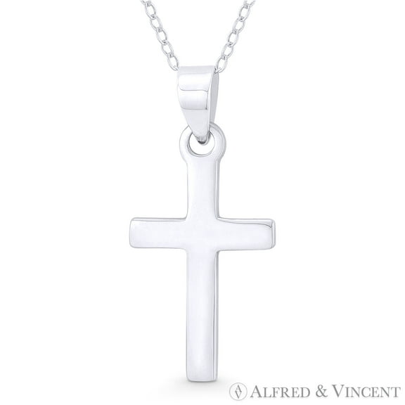 Flat Latin Crucifix Christian Cross Pendant w/ Chain Necklace in .925 Sterling Silver
