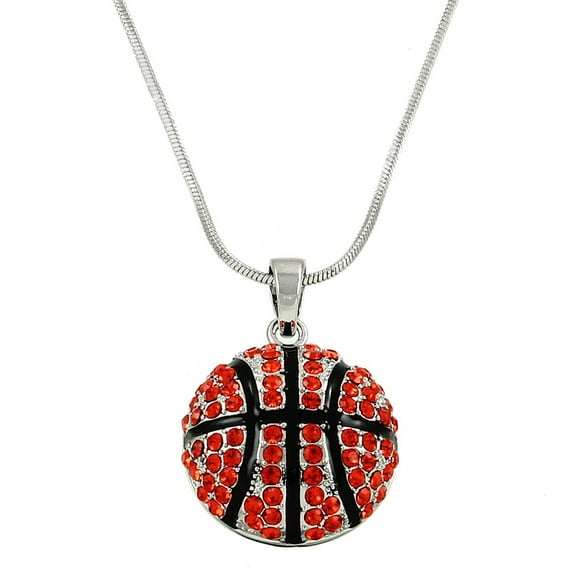 Basketball Pendant Necklace Earring Rhinestone Crystal Rhodium Plated 17 Inch Snake Chain J0758