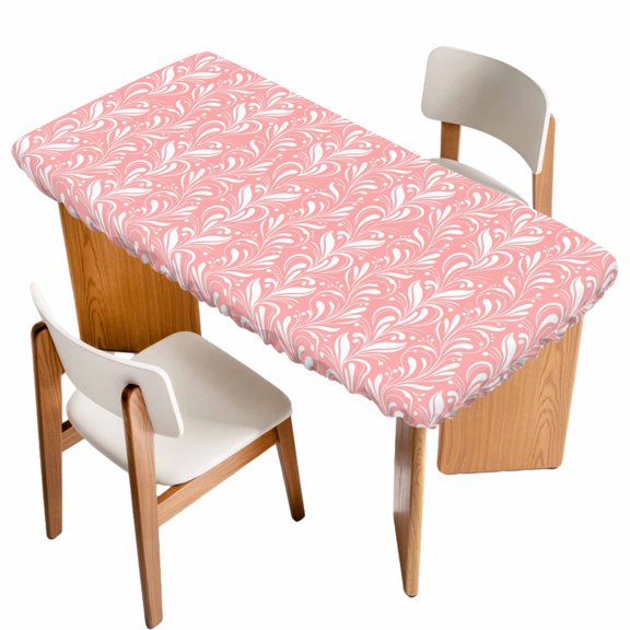 Spring Flowers Table Cloths for 3 Foot Rectangle Tables, Country Retro Floral Botanical Pink Patio Waterproof Elastic Fitted Tablecloths, Washable Rectangular Table Cover for Camping
