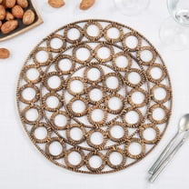 Fennco Styles Rattan Circles Woven Placemat 15" Round, 1-Piece - Brown Rustic Table Mat Heat Resistant Insulation for Home, Dining Table, Boho Décor, Banquets, Weddings and Special Events