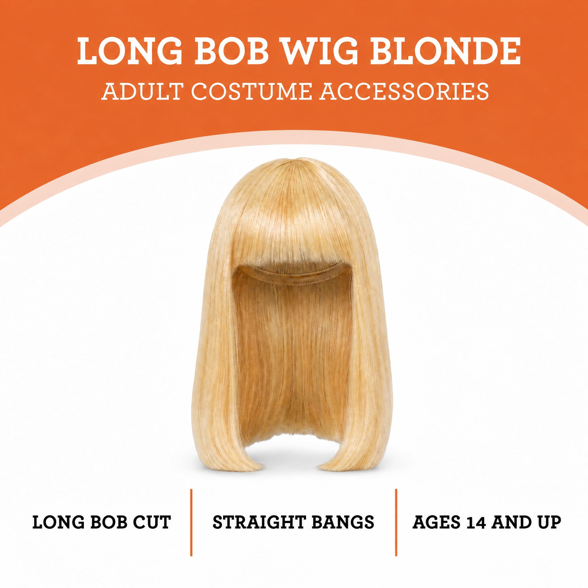 Long Bob Wig Costume Accessory for Adults, Blonde, Halloween by Way To Celebrate