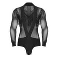 thumbnail image 3 of Hansber Men's Latin Dance Shirt Sheer Mesh Patchwork Fringe Bodysuit Modern Dance Shirt Clubwear Black XXL, 3 of 7
