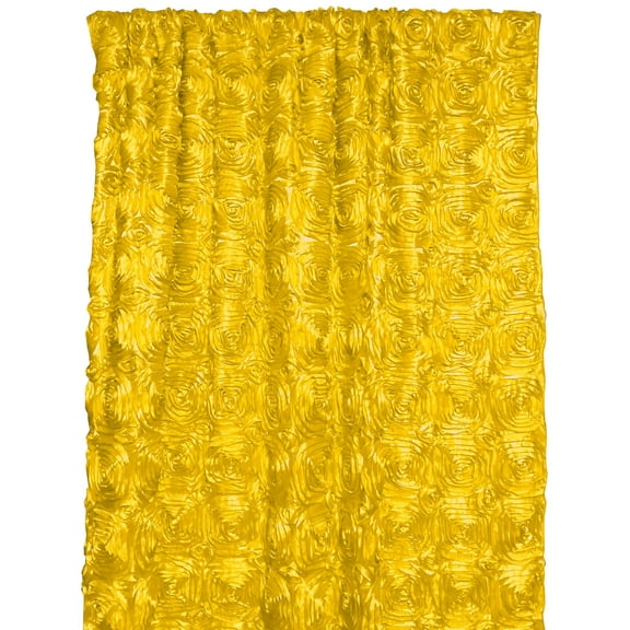 Satin Rosette 3D Pop up Flower Single Curtain Panel 54 Inch Wide Bright Yellow