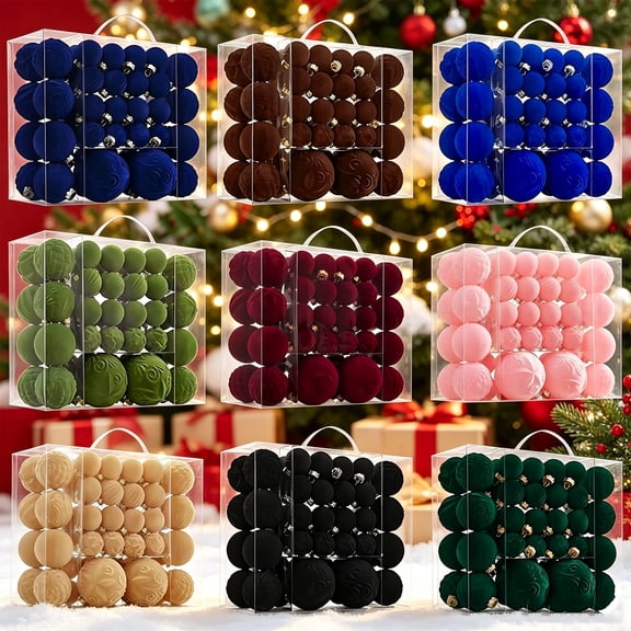 LEFXSMR Christmas Ornaments Set, 46pcs Flocked Solid Shatterproof Christmas Balls, Hanging Christmas Decorations for Xmas Tree Mantel Porch Home