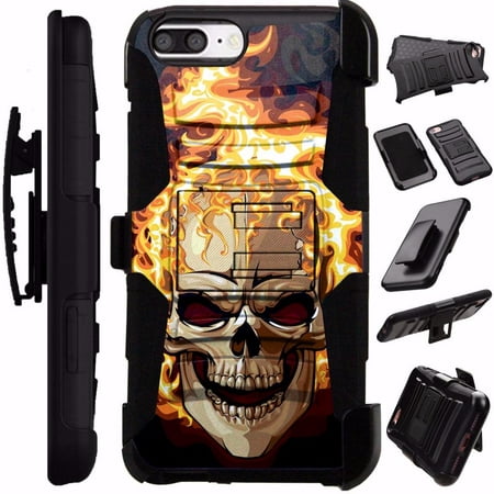 For Apple iPhone 5 Case / Apple iPhone 5s Case / Apple iPhone SE Case Heavy Duty Hybrid Armor Dual Layer Cover Kick Stand Rugged LuxGuard Holster (Flaming Skull (Iphone 5s Still The Best)