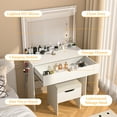 thumbnail image 5 of VECELO Vanity Desk Set with Stool, Makeup Vanity Table with Drawers & LED Lighted Mirror & Power Outlet, Storage Stool, 3 Lighting Modes Brightness Adjustable for Bedroom, White, 5 of 10