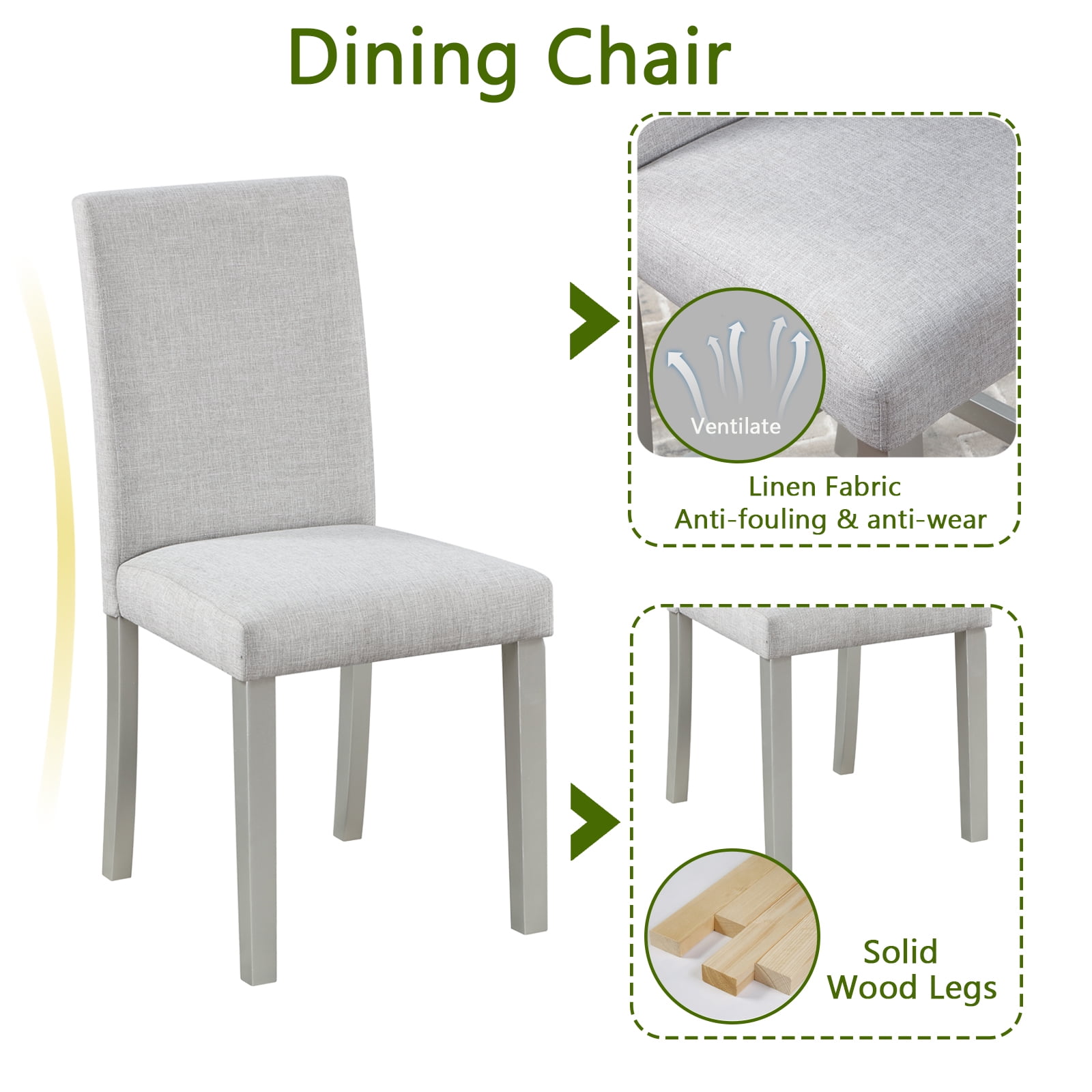 MAYEERTY 5 Piece Wooden Dining Table Set, Kitchen Table Set with a Square Table and 4 Upholstered Chairs, Wooden Dining Room Table with Crystal Decoration Chairs Set Silver grey
