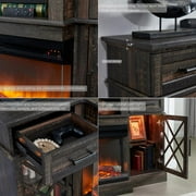 KeyWhat Farmhouse 3-Sided Fireplace TV Stand for 80 TVs, 70 Entertainment Center with Electric Fireplace and Storage Drawers, Dark Rustic Oak