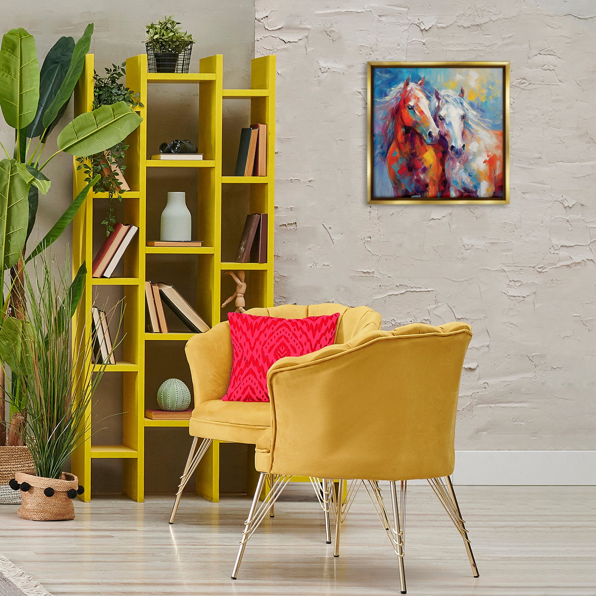 Stupell Industries Abstract Brushed Horses Animals & Insects Painting Gold Floater Framed Canvas Art Print Wall Art, 18 x 18