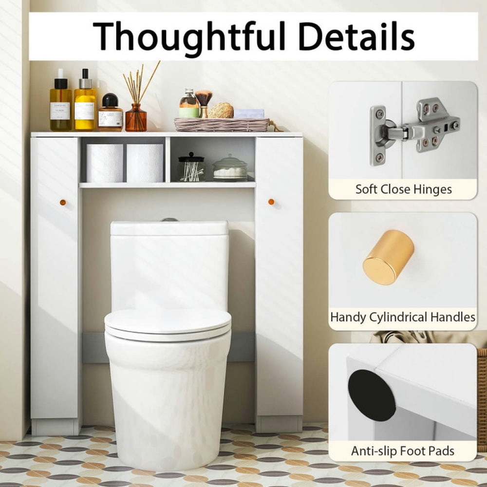 Finihen Toilet Storage Cabinet, Bathroom Cabinet Organizer, Over The Toilet Storage Cabinet with 2 Open Compartments and 4 Adjustable Shelves, for Bathroom, White