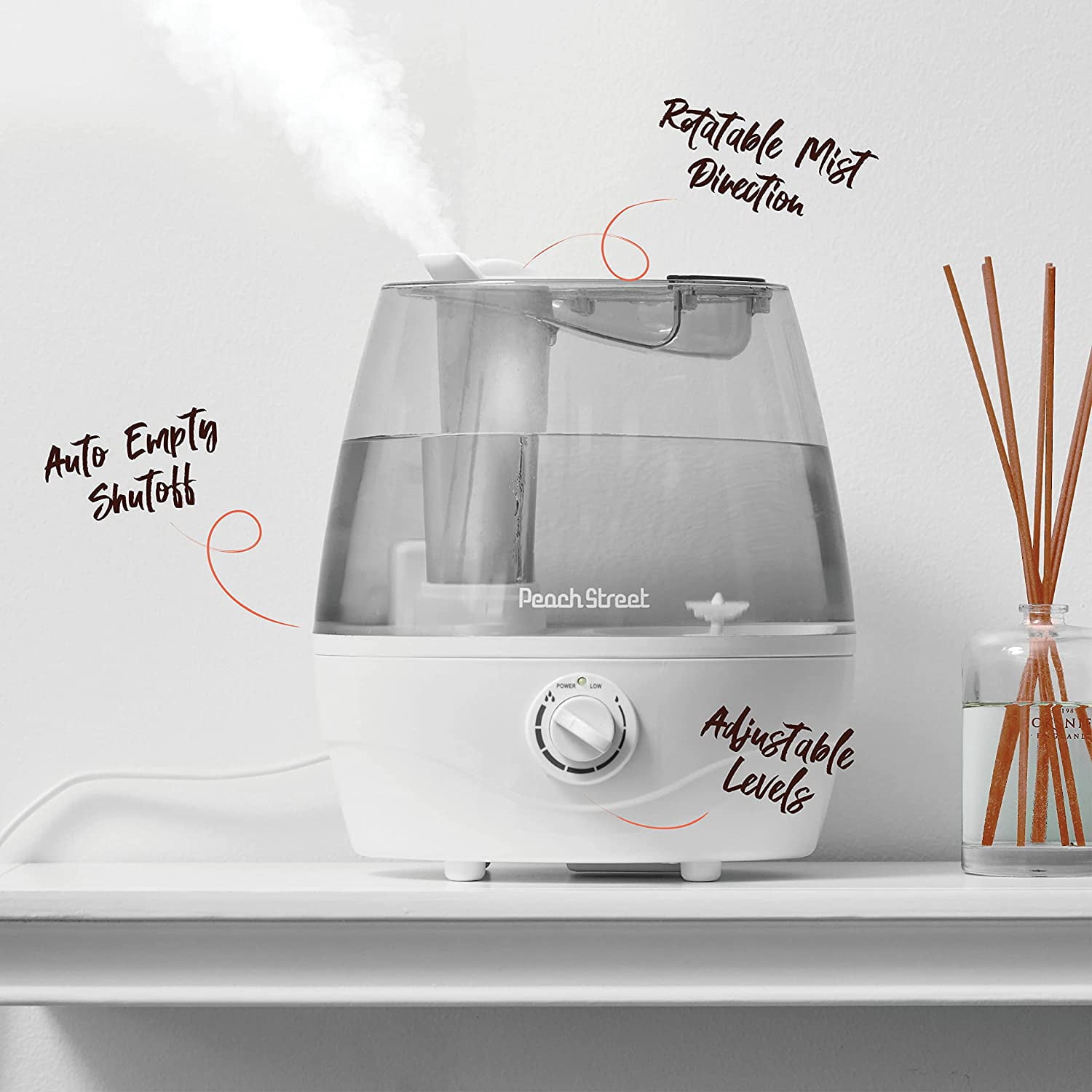 Cool Mist Humidifier - 2.2L Water Tank, for Bedroom, Baby, Quiet Ultrasonic Air Vaporizer, Adjustable Mist Level, 360 Nozzle Rotation, Auto-Shut Off, Large Area Humidifiers Easy Fill and Clean (Grey)