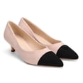 thumbnail image 2 of Women’s Pointed Toe Low Kitten Heel Pumps, Classic Office Dress Shoes with Faux Leather Cap Toe, Comfortable Work Heels, 2 of 5