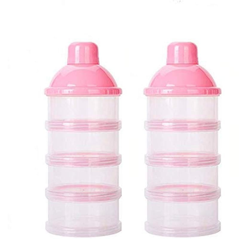 BPA Free Pink Milk Powder Bottle with 4 Layer Different Colors Milk Powder Dispense Box for Baby Powder Formula Dispenser 