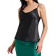 thumbnail image 4 of Camiseta sin mangas de satén para mujer Inspire Chic, con cuello en cowl, tirantes de espagueti, top de verano de seda, color negro, 4 of 6