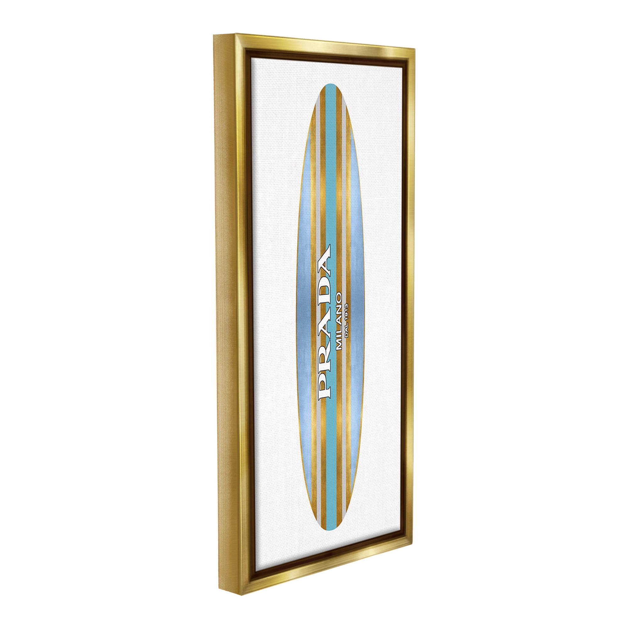 Stupell Industries Fashion Glam Surfboard Nature Painting Gold Floater Framed Canvas Art Print Wall Art, 11 x 25