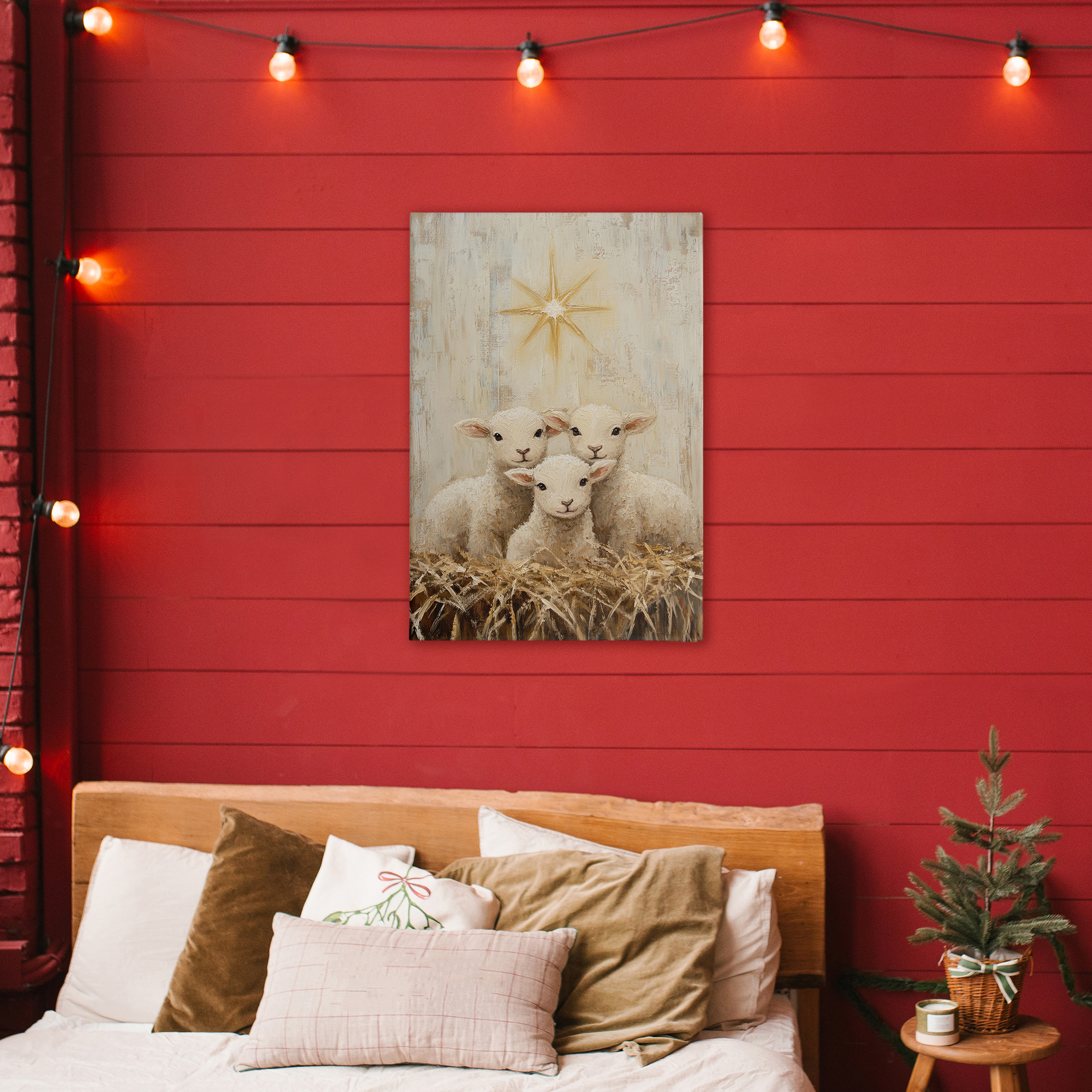 Christmas Lambs Trio Canvas Wall Art, design by Petal Prints Design