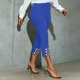 thumbnail image 2 of YOIAVAIOY Womens Capri Pants with Buttons Slit Bottom Casual Dressy High Waist Pant Stretch Crop Work Legging Fall Business Office Pants Blue M, 2 of 5