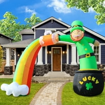 DomKom St Patricks Day Inflatable Decorations,7ft Giant Leprechaun Rainbow Arch with Gold Coin Pot and Cloud,Built-in Bright LED Lights,Outdoor Lucky Day Holiday Lawn,Yard,Garden,Décor