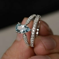 HeartsAndYou 1.5ct Natural Blue Aquamarine Crown Design Engagement Ring 14k SOLID White Gold