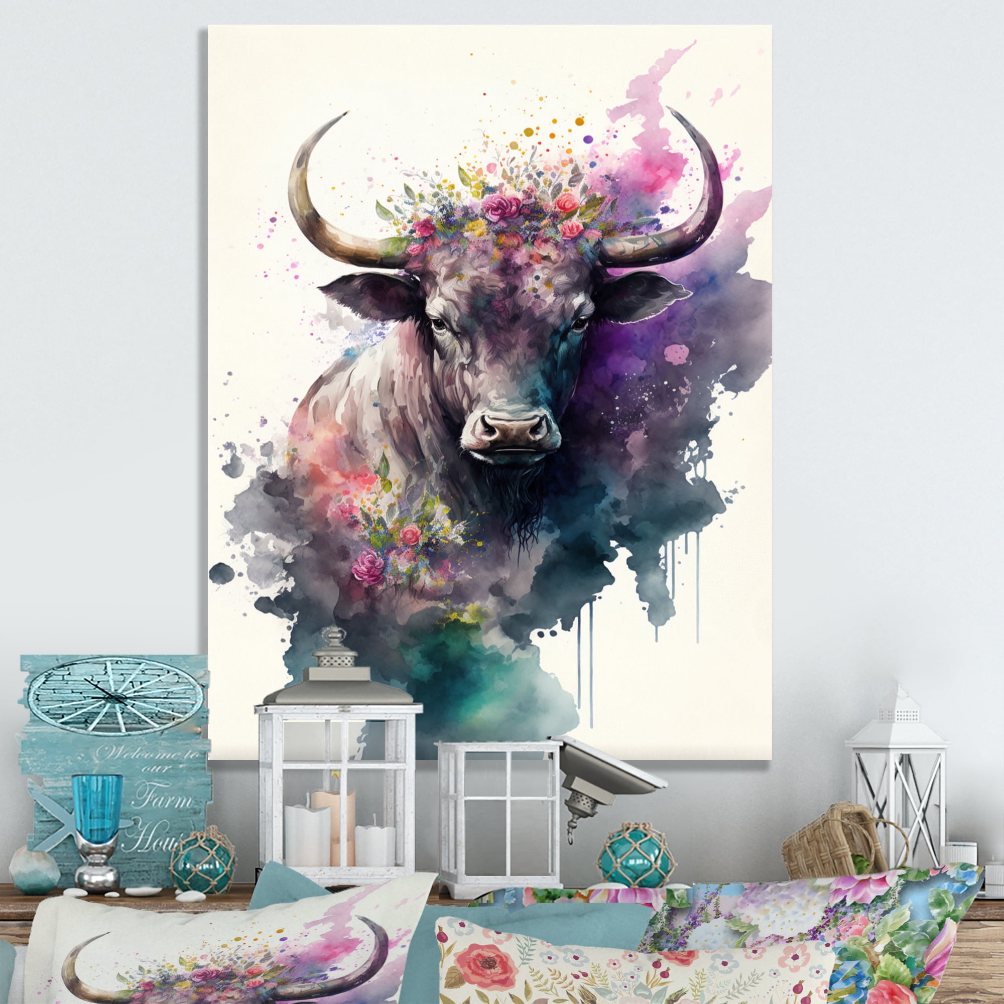 Designart Cute Taurus Floral Art III Canvas Wall Art