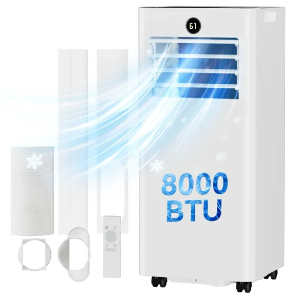 Akires Portable Air Conditioner 8000 BTU Ashrae, 3-in-1 AC Unit for Room with Remote, 350 Sq.Ft, 24H Timer, Window Kit for Bedroom