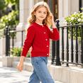 thumbnail image 6 of Girl's Knit Button down Cardigan - Long Sleeve Crew Neck Sweater Coat - Fall Vintage Fashion Outerwear, 6 of 8