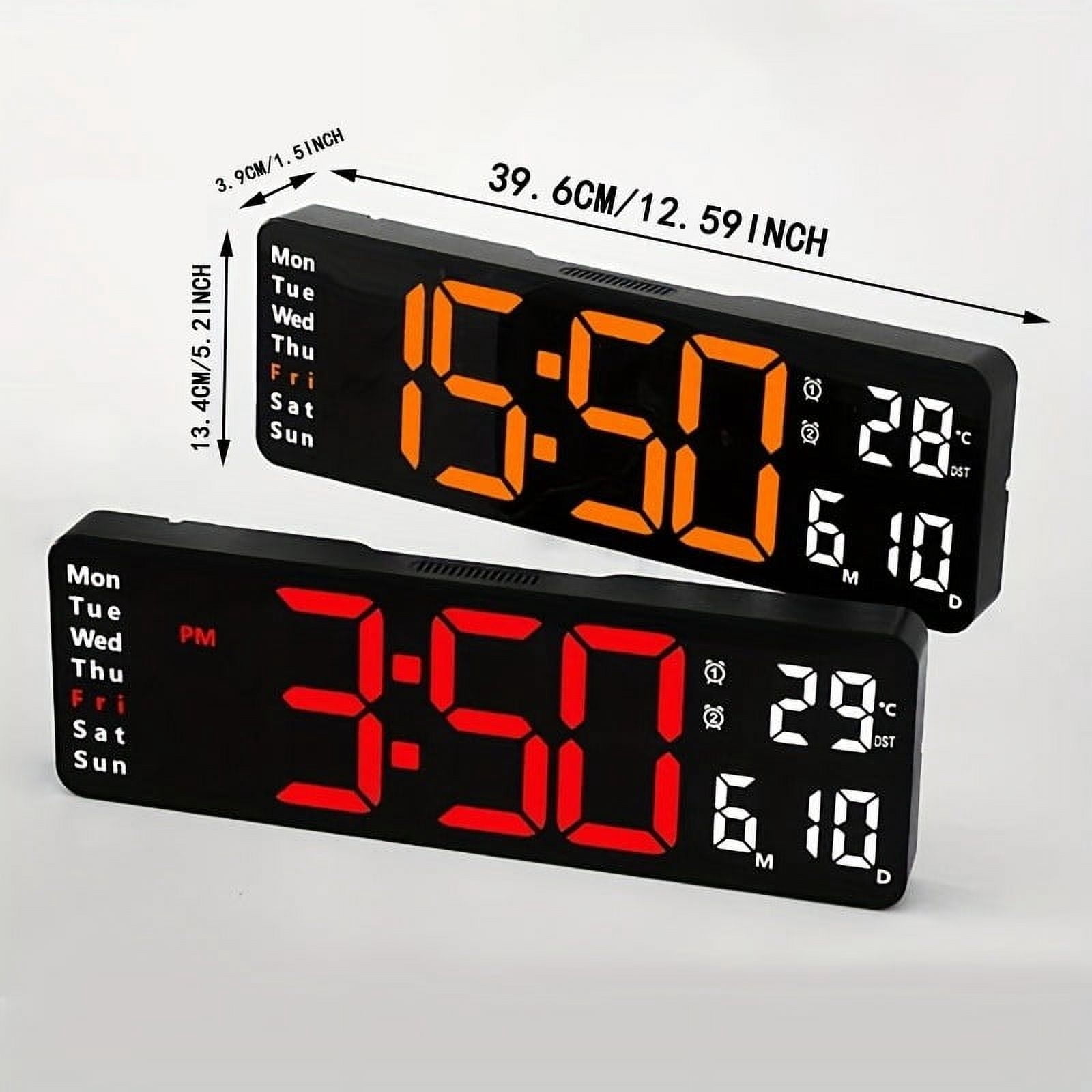 16" Large Digital Wall Clock Alarm, Big LED, 8 RGB Color, Auto DST, Temperature for Living Room Bedroom Desk Mount, Xmas, Birthday Gift for Aged Elderly Mother Father