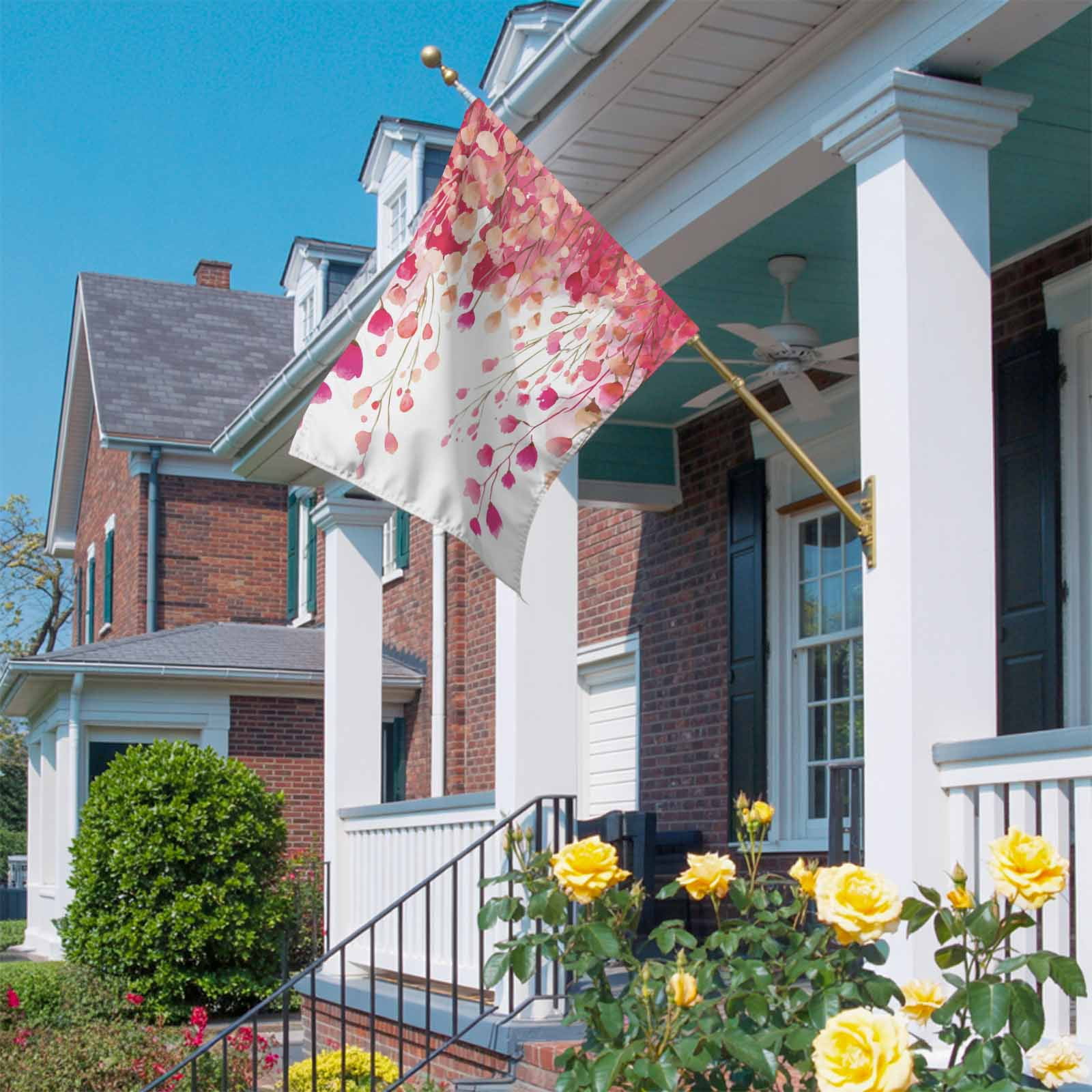 Spring Florals House Flag 28 x 40 Inches, Watercolor Gradient Pink Red Floral Romantic Weather Proof Outdoor Patio Flags Double Sided Small House Decoration for Yard Lawn Outside Home