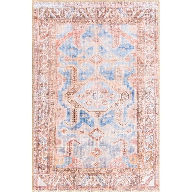 Unique Loom Tapis de Bordure de Médaillon Revival 2' x 3' Rectangle Bleu/brun