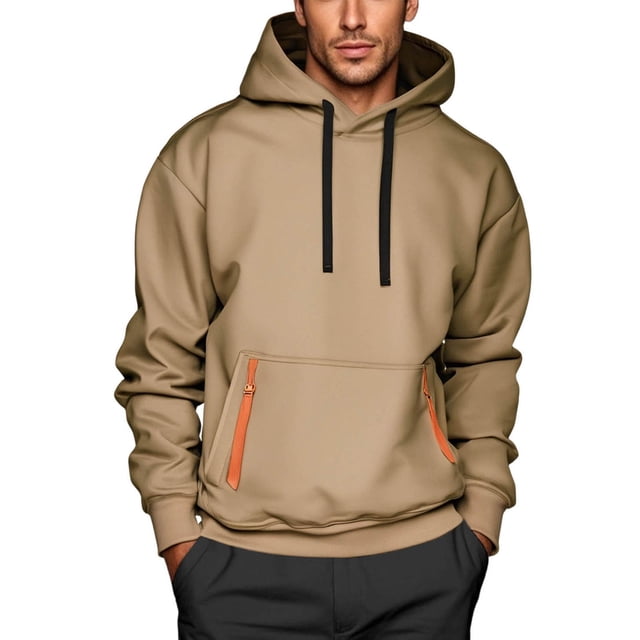 LOVZFMLL Hoodies for Men, Casual Loose Fit Athletic Hooded Sweatshirt with Pocket Solid Color Pullover Tops Fall Clothes