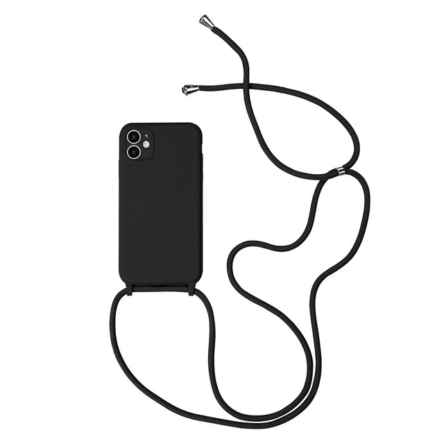 Adecuado para iPhone funda para teléfono móvil con cordón cruzado, funda de silicona para teléfono móvil, cuerda para collar con funda protectora suave a prueba de golpes, color negro(iPhone12/12pro)