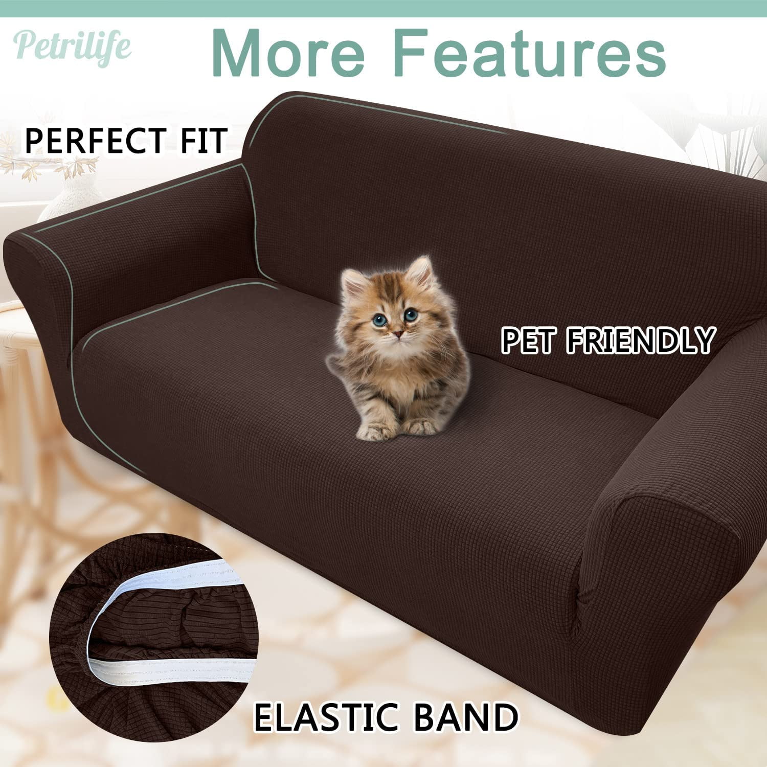 Yumcute Waterproof Sofa Cover Stylish Stretch  Sofa Cover High Stretch Couch Slipcover Super Soft Fabric Couch Covers L Coffee
