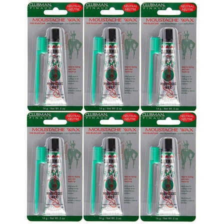 Clubman Pinaud Moustache Wax with Free Brush/Comb Applicator, Neutral, 0.5 Ounce (Pack of 6)