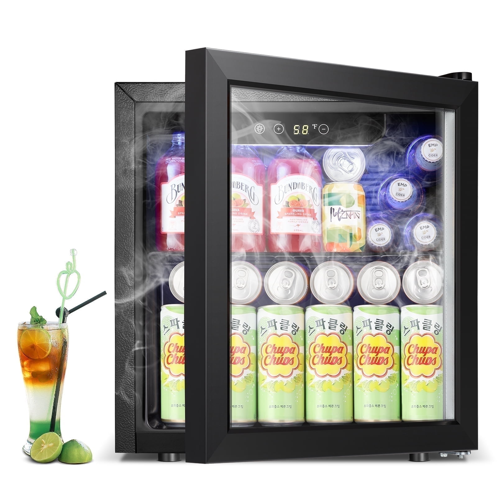 Moifoi 1.3 Cu.ft Beverage Refrigerator Cooler, Mini Fridge with Glass Door, Home/Bar/Office