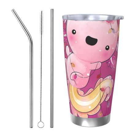 

KLL Cute Pink Axolotl A Print 40oz Stainless Steel Insulated Car Cup with Spillproof Lid - Keep Your Drink Hot or Cold on the Go-Straw Three-piece Set
