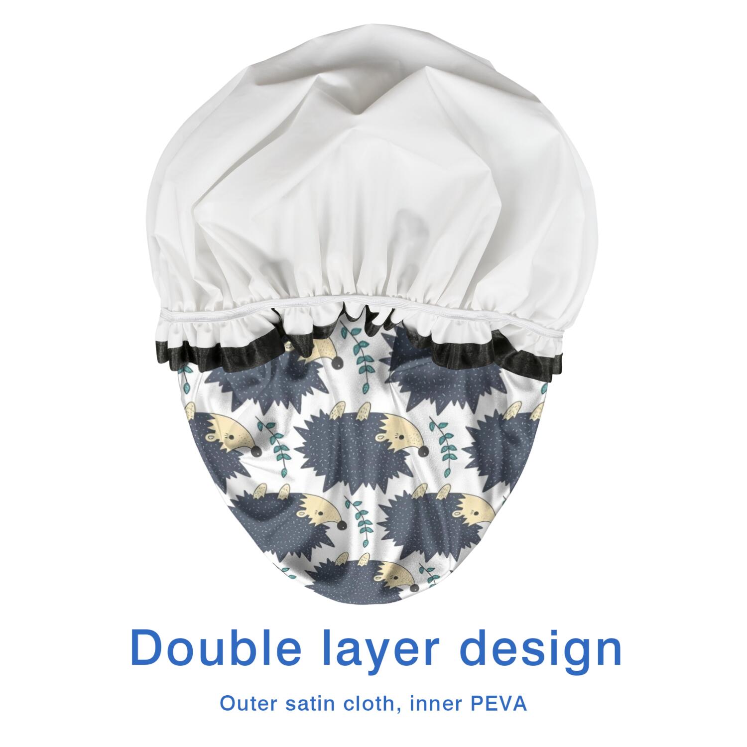 Shower Caps,Black Cute Hedgehog Pattern Waterproof Shower Cap for Women 4 Pieces,Double Reusable Hair Cover for Shower PEVA Elastic Stretch Hem