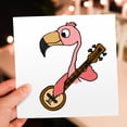thumbnail image 6 of 3drose, Funny Cute Pink Flamingo Bird Playing Banjo, 1 Greeting Card with Envelope, 6 of 6