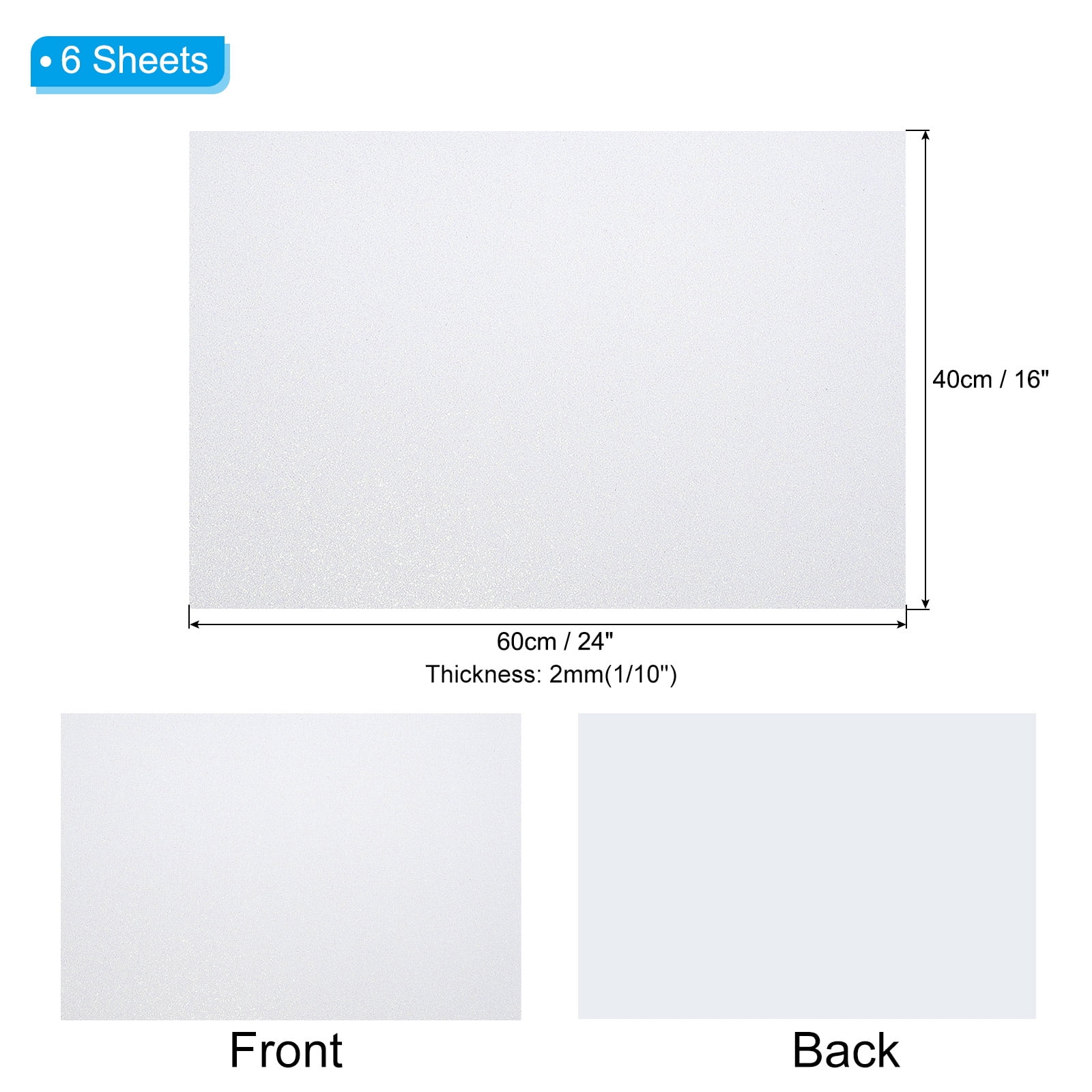 Uxcell 2mm(1/10") Thick Adhesive Glitter Foam Sheet 16x24inch(40x60cm) White, EVA Shiny Foam Board for Craft, 6 Pcs