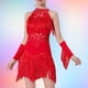 thumbnail image 2 of Vestido de baile latino para mujer, vestido de fiesta brillante para fiesta temática de tango, club nocturno de Rumba , Rojo XL, 2 of 10