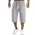 thumbnail image 1 of Men Summer Linen Look Capri Pants Casual Elastic Waist 3/4 Length Trousers Plus SizeGift, 1 of 3