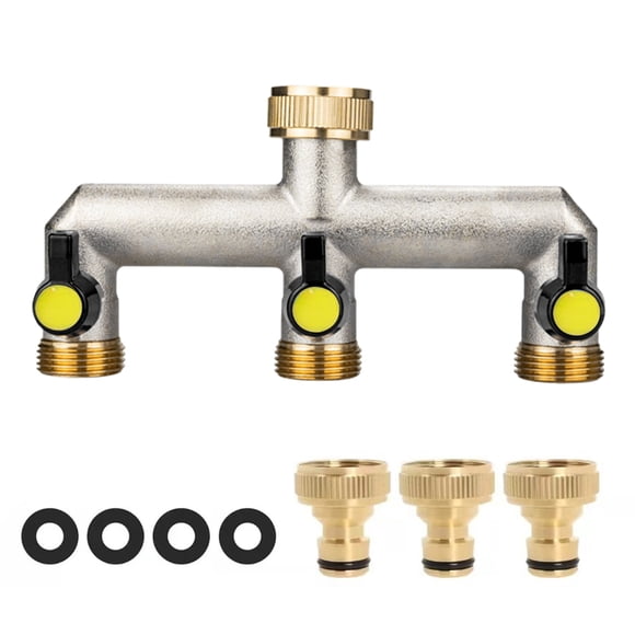 Visland 3 Way Garden Hose Splitter Nickel Plated Brass Faucet Manifold 3/4" Frost Resistant Outdoor Hose Spigot Adapter for Gardens Yards Farms