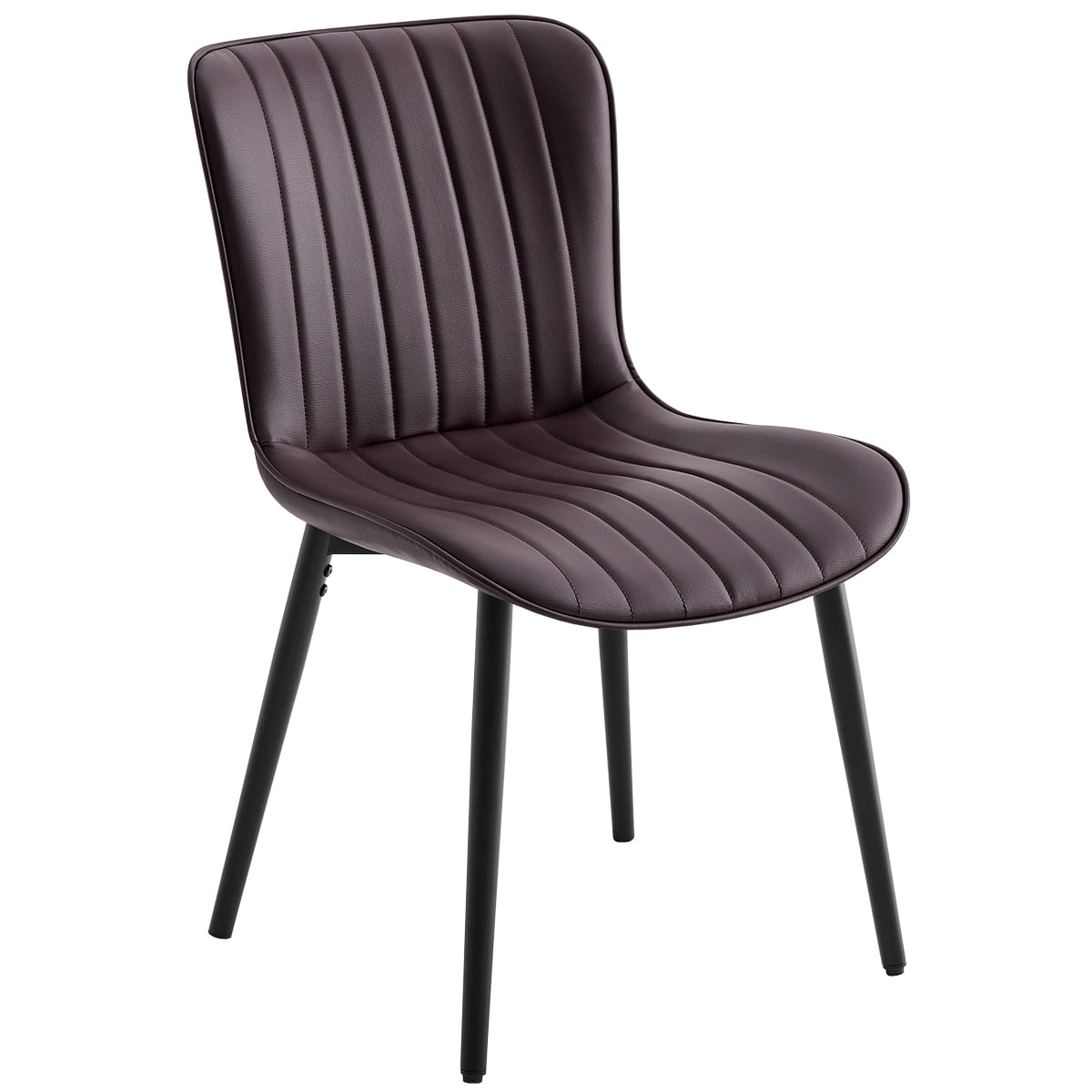 L'AGRATY Modern Dining Chairs Set of 2, PU Leather Upholstered Side Chairs with High Backrest, Kitchen Chair,Heavy Duty, Cushions & Durable Metal Legs for Kitchen, Dining Room,Restaurant,Brown