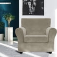 thumbnail image 5 of JIATER 2-Piece Armchair Sofa Cover Stretch Couch Cover Velvet Sofa Slipcover Furniture Protector with 1 Cushion Cover,Khaki, 5 of 7
